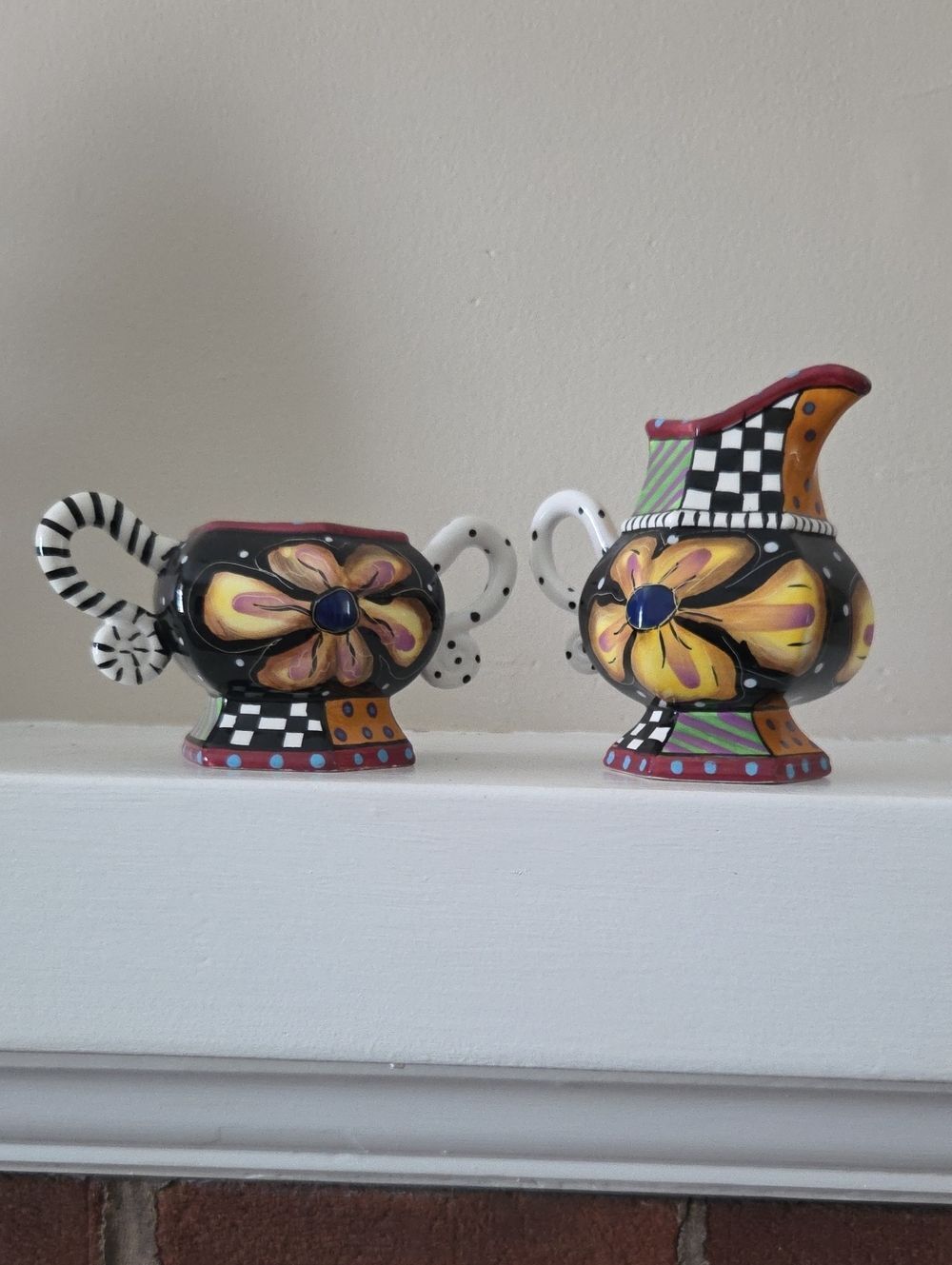 Vintage Prospero Hand-Painted Yellow Floral Ceramic Pitcher and Sugar Set